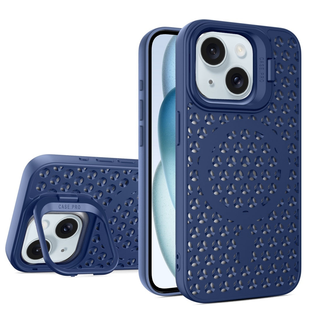 ELECTROPRIME For iPhone 15 Plus Hollow Cooling Lens Holder MagSafe Magnetic TPU Phone Case(Blue)