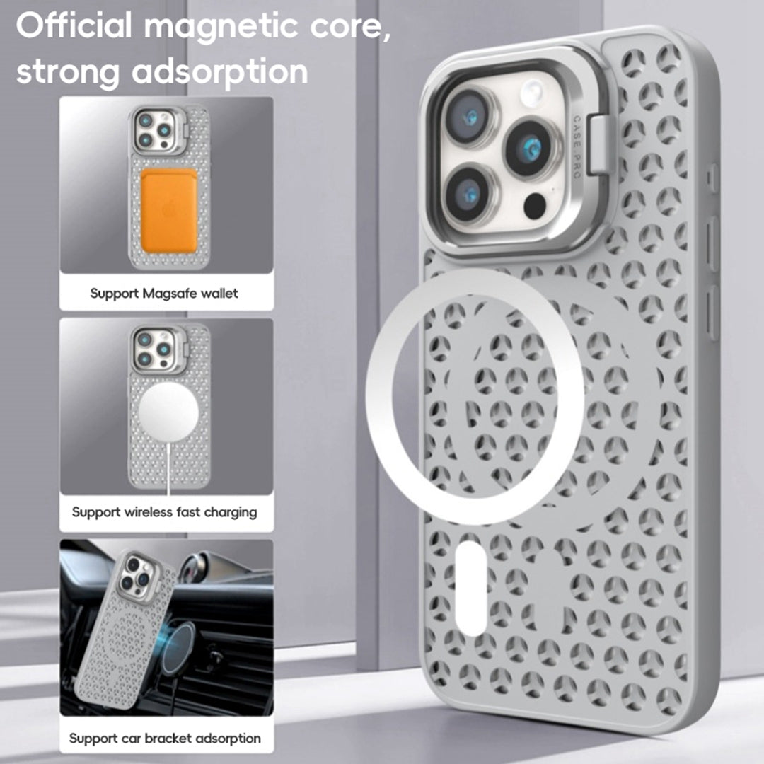 ELECTROPRIME For iPhone 15 Plus Hollow Cooling Lens Holder MagSafe Magnetic TPU Phone Case(Blue)