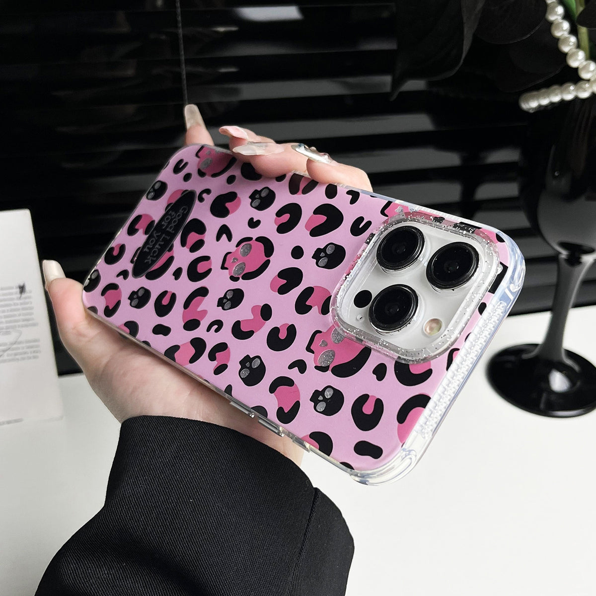 ELECTROPRIME For iPhone 15 Glitter Powder Leopard Print PC + TPU Phone Case(Brown)