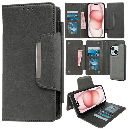 ELECTROPRIME For iPhone 15 Plus Multifunctional Seven Cards Wallet Leather Phone Case(Grey)