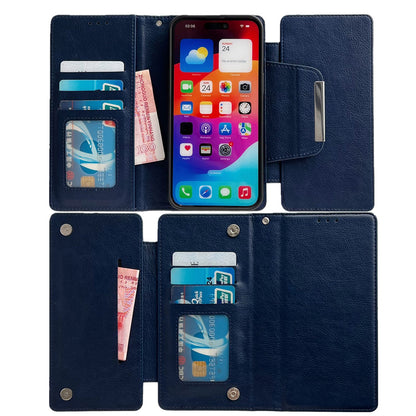 ELECTROPRIME For iPhone 15 Multifunctional Seven Cards Wallet Leather Phone Case(Royal Blue)