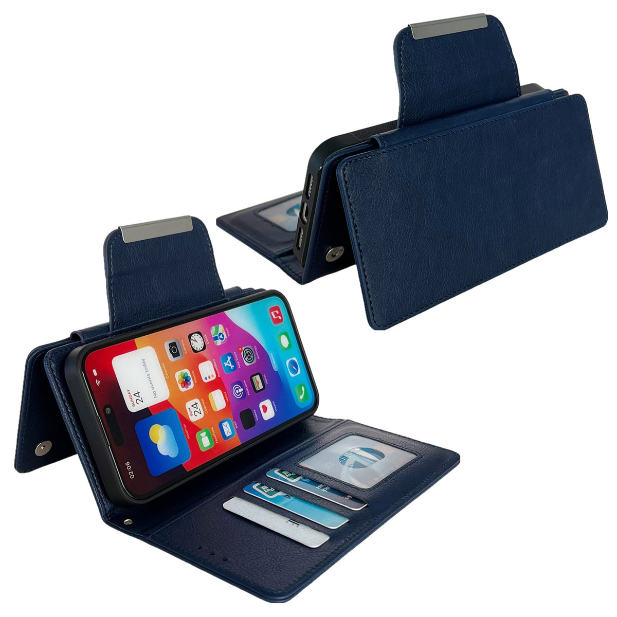 ELECTROPRIME For iPhone 15 Multifunctional Seven Cards Wallet Leather Phone Case(Royal Blue)
