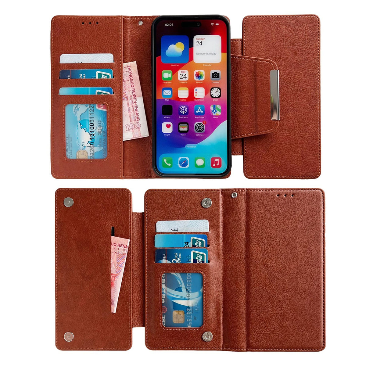 ELECTROPRIME For iPhone 15 Multifunctional Seven Cards Wallet Leather Phone Case(Brown)