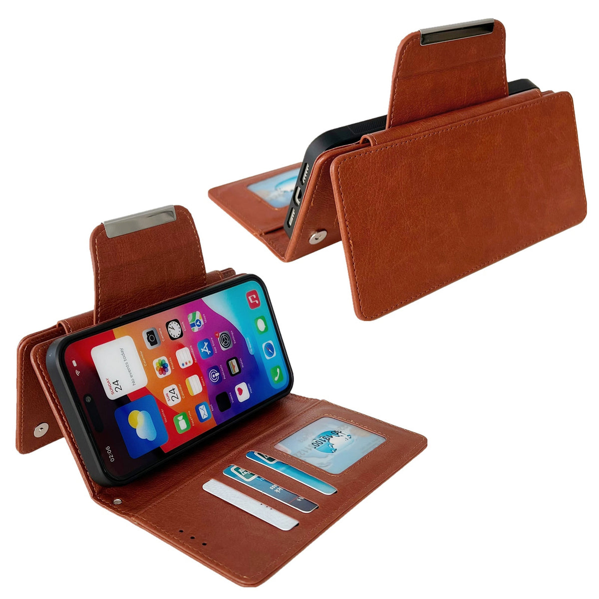 ELECTROPRIME For iPhone 15 Multifunctional Seven Cards Wallet Leather Phone Case(Brown)