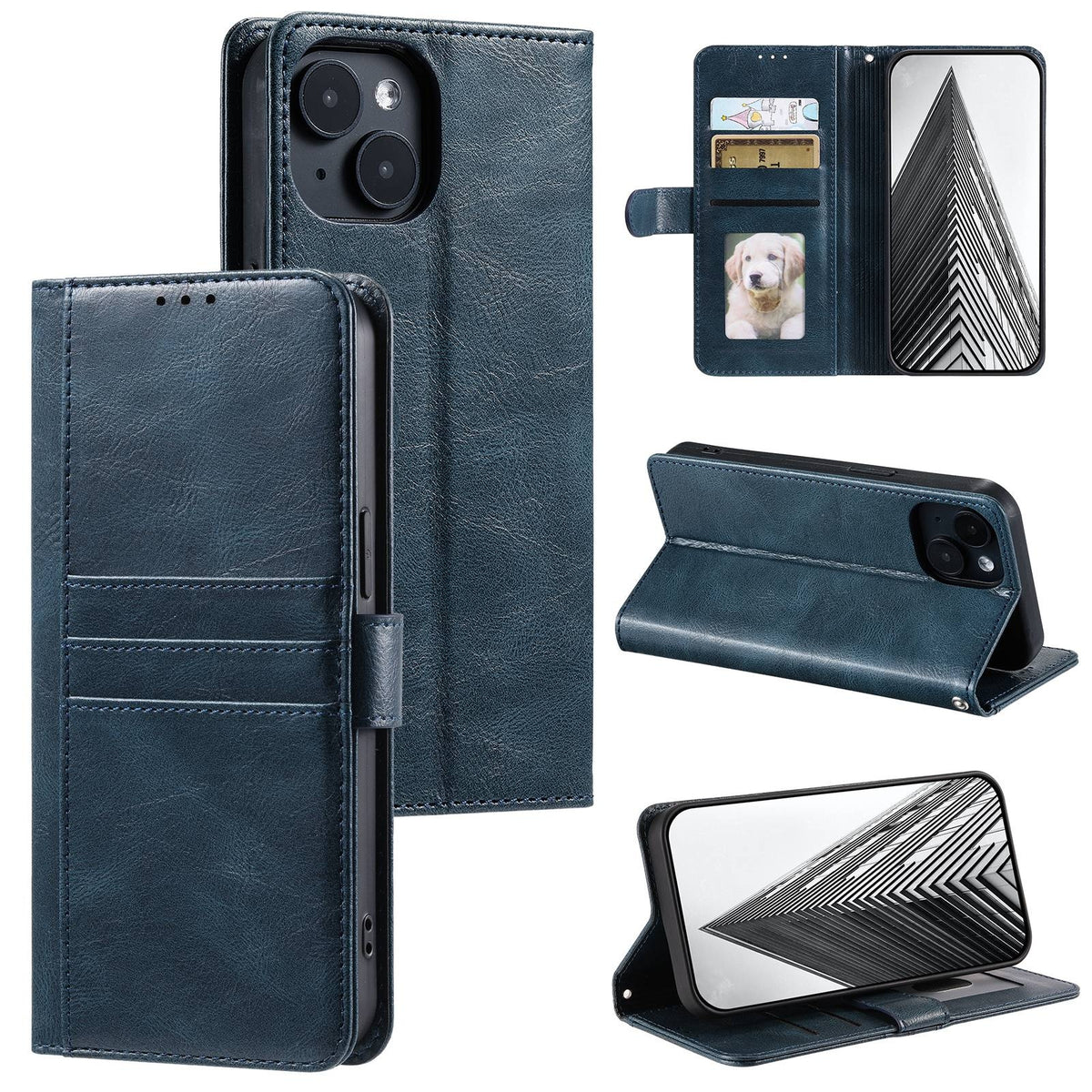 ELECTROPRIME For iPhone 15 Simple 6-Card Wallet Leather Phone Case(Navy Blue)