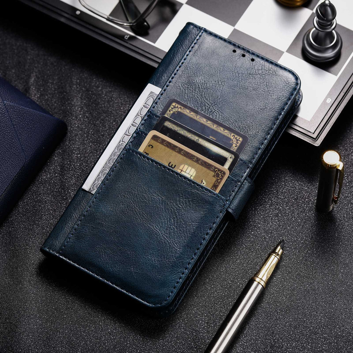 ELECTROPRIME For iPhone 15 Simple 6-Card Wallet Leather Phone Case(Navy Blue)
