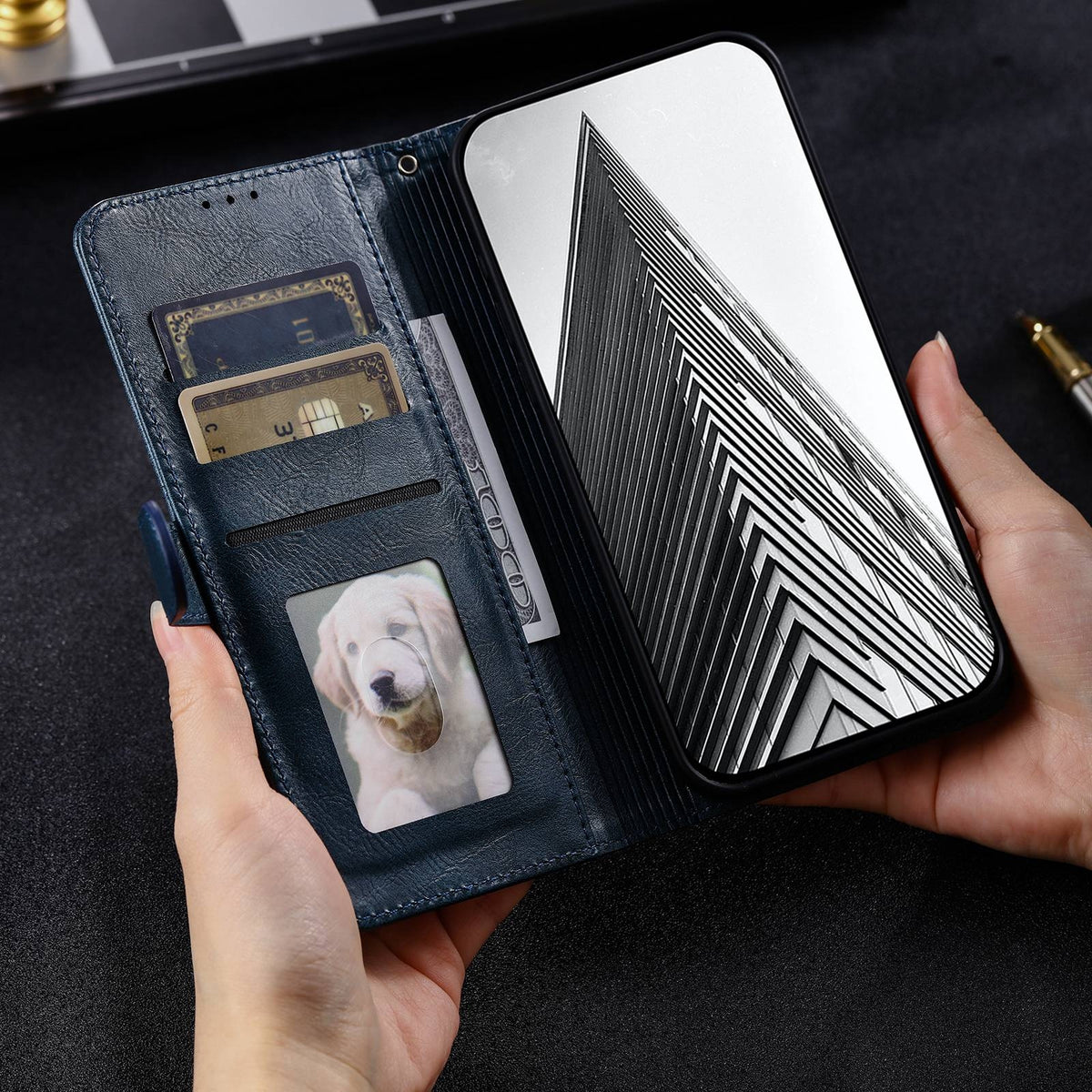 ELECTROPRIME For iPhone 15 Simple 6-Card Wallet Leather Phone Case(Navy Blue)