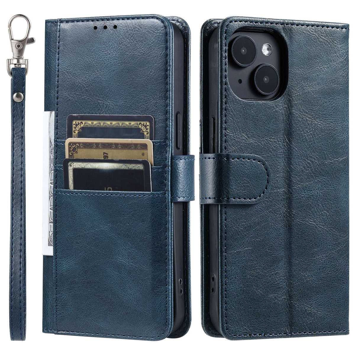 ELECTROPRIME For iPhone 15 Simple 6-Card Wallet Leather Phone Case(Navy Blue)