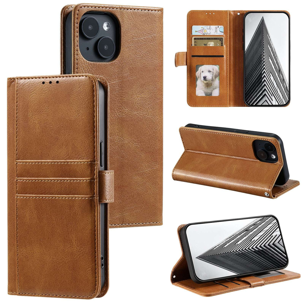 ELECTROPRIME For iPhone 15 Simple 6-Card Wallet Leather Phone Case(Brown)