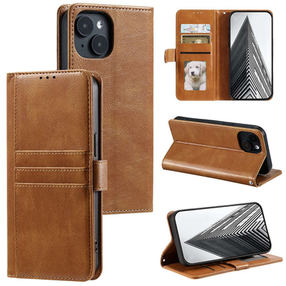 ELECTROPRIME For iPhone 15 Simple 6-Card Wallet Leather Phone Case(Brown)