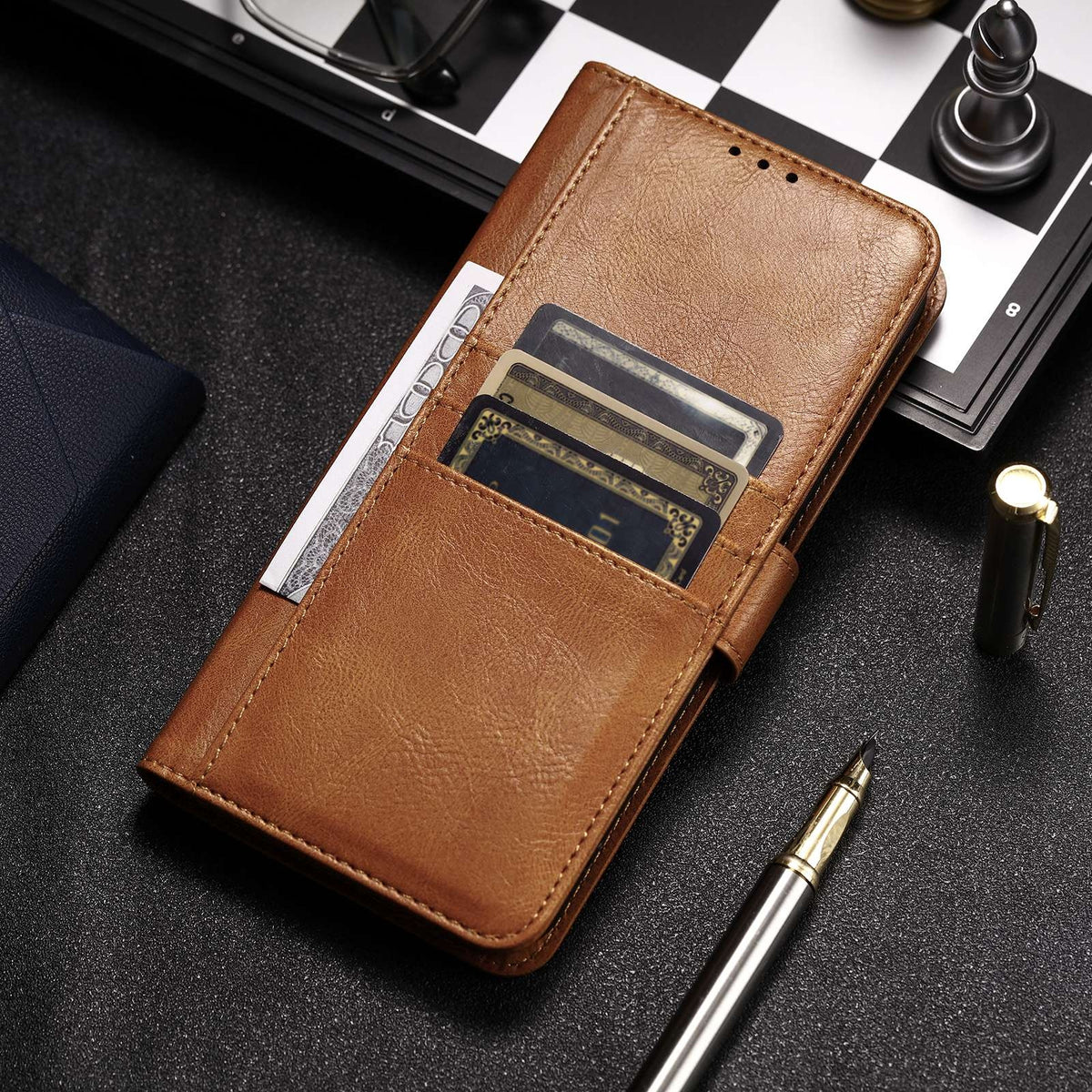 ELECTROPRIME For iPhone 15 Simple 6-Card Wallet Leather Phone Case(Brown)