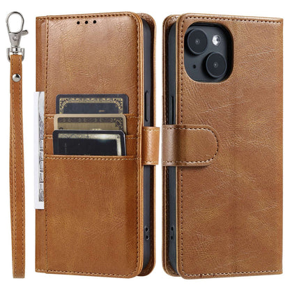 ELECTROPRIME For iPhone 15 Simple 6-Card Wallet Leather Phone Case(Brown)