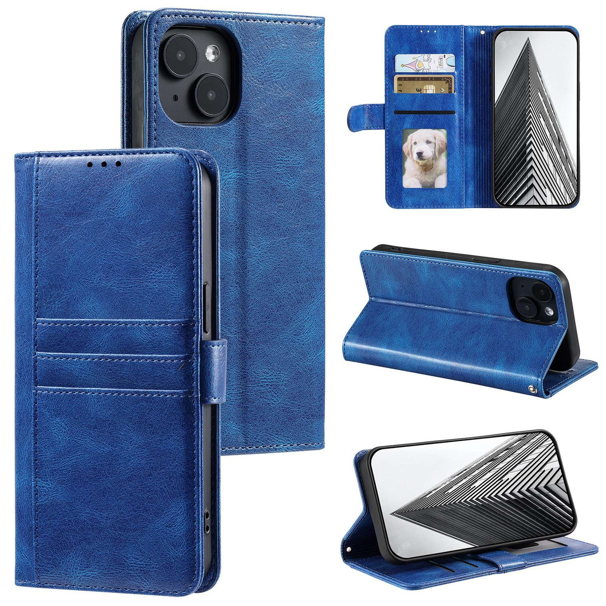 ELECTROPRIME For iPhone 15 Simple 6-Card Wallet Leather Phone Case(Blue)