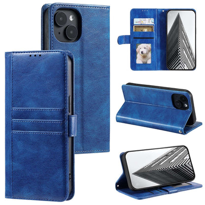 ELECTROPRIME For iPhone 15 Simple 6-Card Wallet Leather Phone Case(Blue)