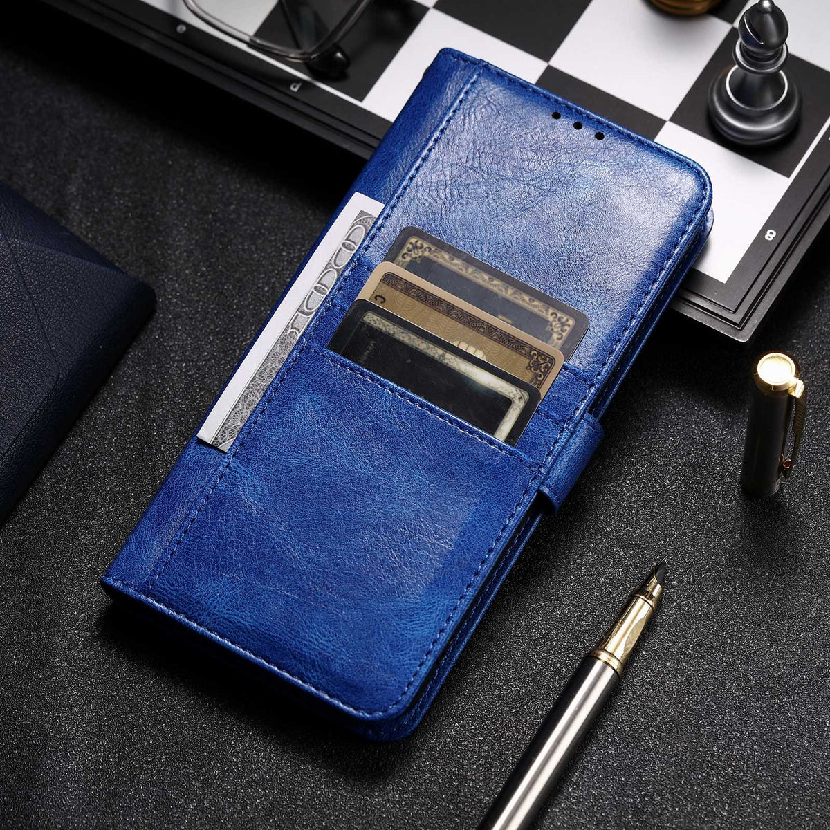 ELECTROPRIME For iPhone 15 Simple 6-Card Wallet Leather Phone Case(Blue)
