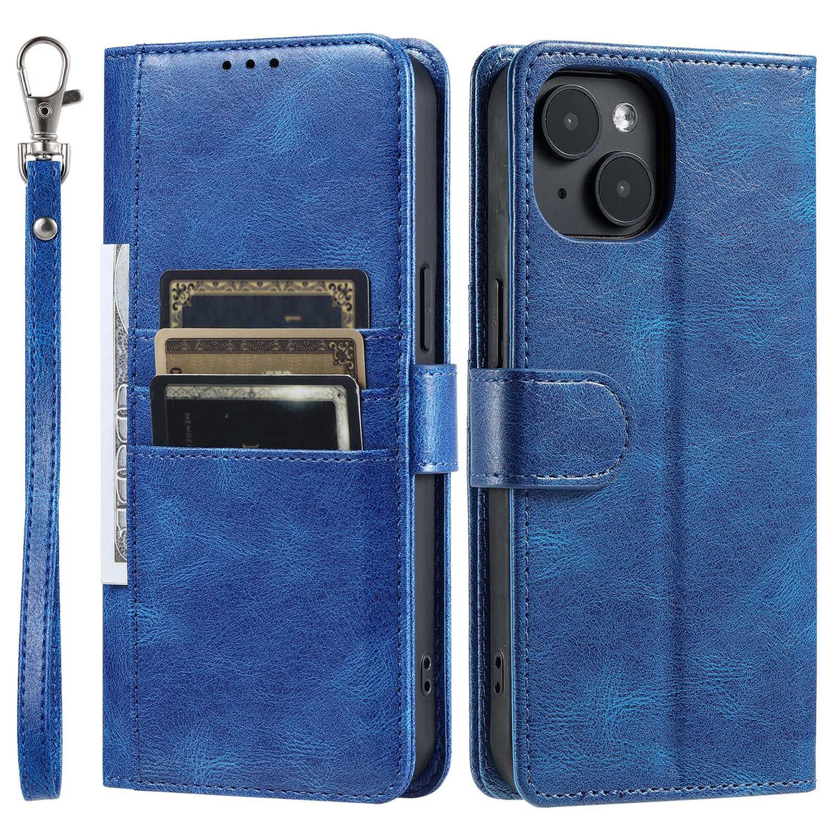 ELECTROPRIME For iPhone 15 Simple 6-Card Wallet Leather Phone Case(Blue)