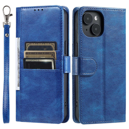 ELECTROPRIME For iPhone 15 Simple 6-Card Wallet Leather Phone Case(Blue)