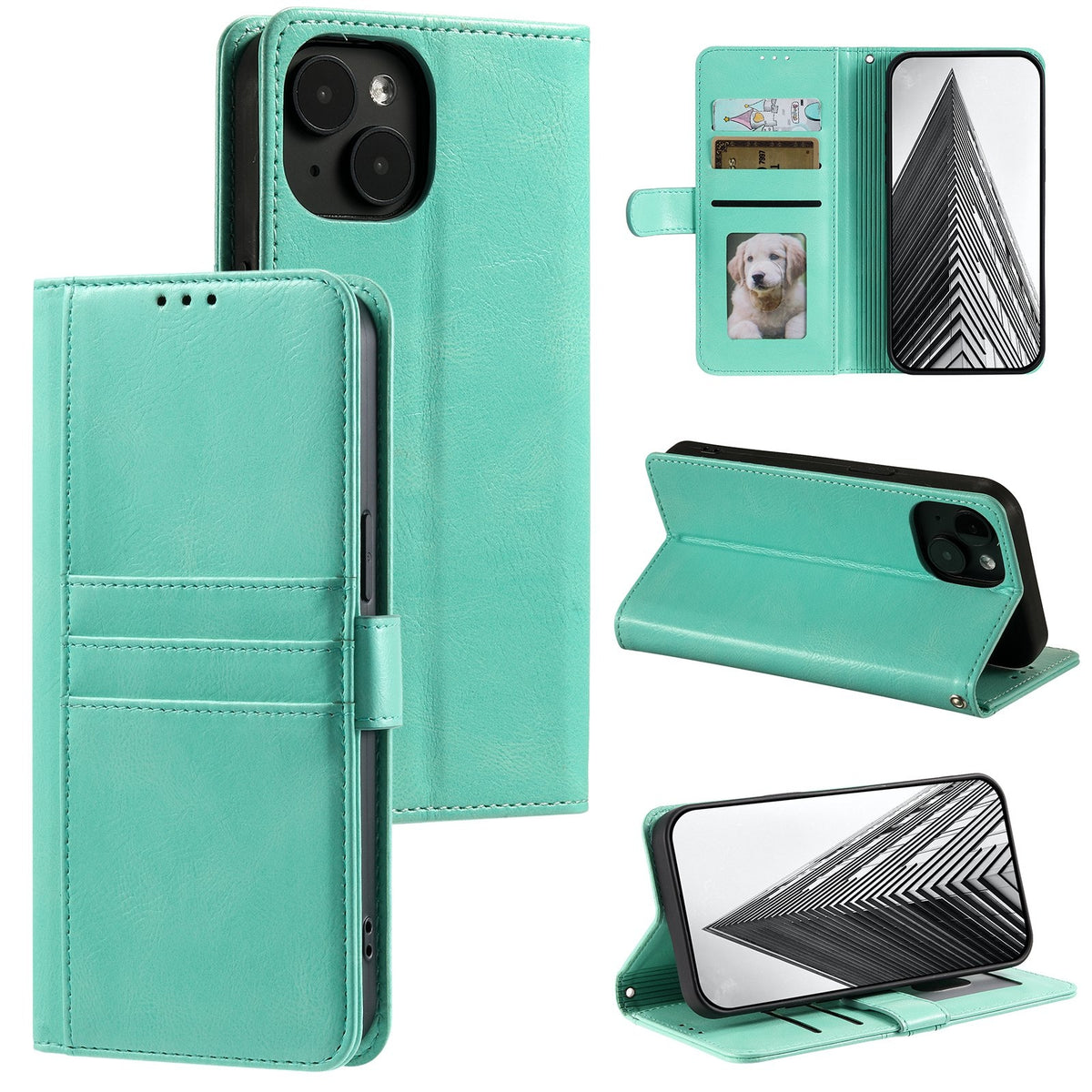 ELECTROPRIME For iPhone 15 Simple 6-Card Wallet Leather Phone Case(Green)