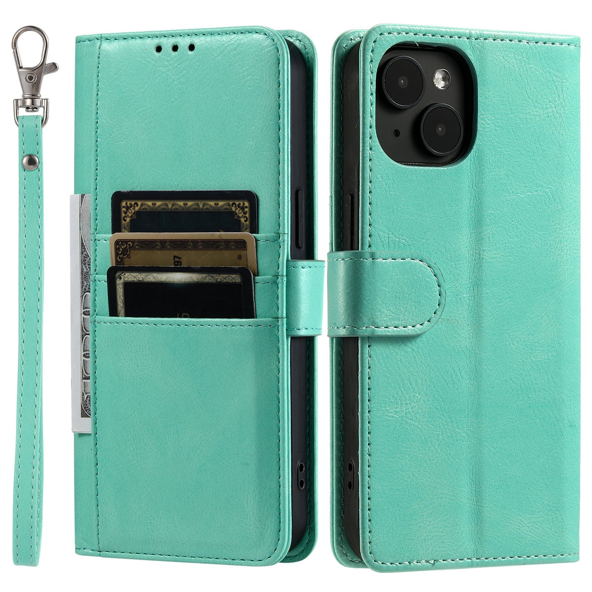 ELECTROPRIME For iPhone 15 Simple 6-Card Wallet Leather Phone Case(Green)