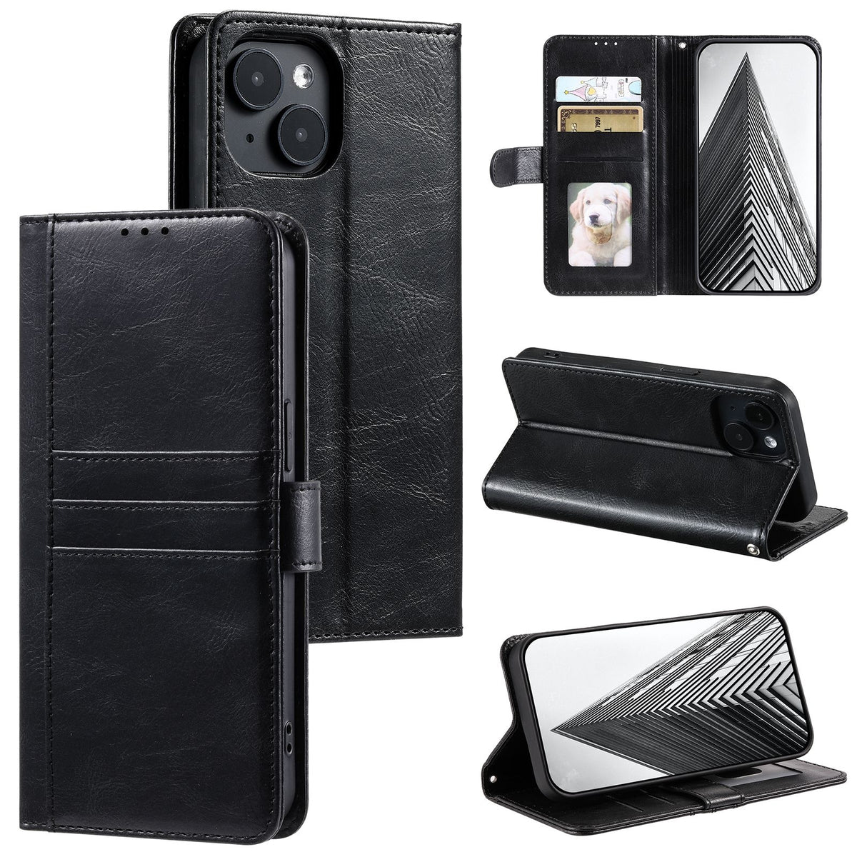 ELECTROPRIME For iPhone 15 Simple 6-Card Wallet Leather Phone Case(Black)