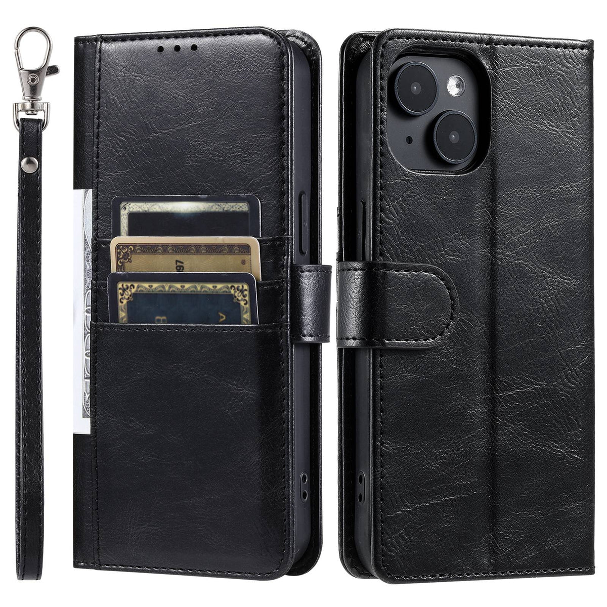 ELECTROPRIME For iPhone 15 Simple 6-Card Wallet Leather Phone Case(Black)
