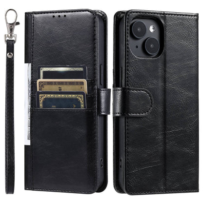 ELECTROPRIME For iPhone 15 Simple 6-Card Wallet Leather Phone Case(Black)