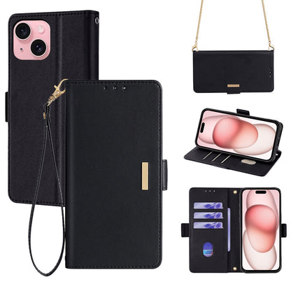 ELECTROPRIME For iPhone 15 Plus Crossbody Chain Leather Phone Case(Black)