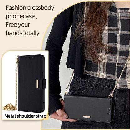 ELECTROPRIME For iPhone 15 Plus Crossbody Chain Leather Phone Case(Black)