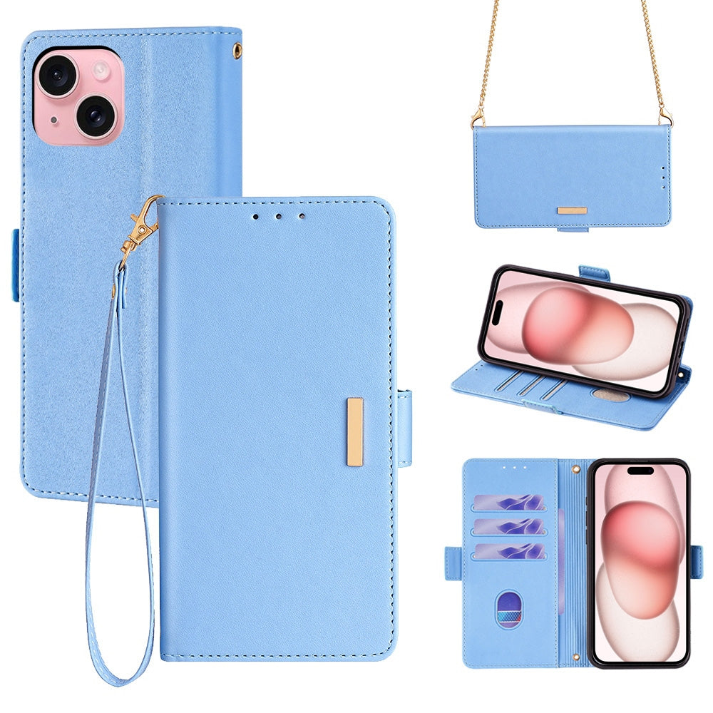 ELECTROPRIME For iPhone 15 Crossbody Chain Leather Phone Case(Blue)