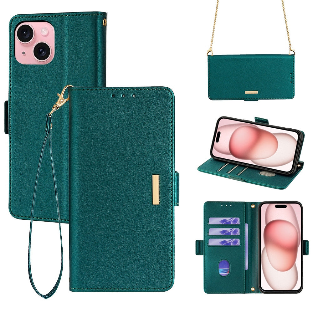 ELECTROPRIME For iPhone 15 Crossbody Chain Leather Phone Case(Green)
