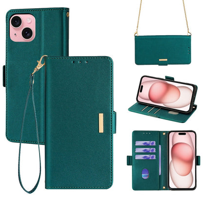 ELECTROPRIME For iPhone 15 Crossbody Chain Leather Phone Case(Green)