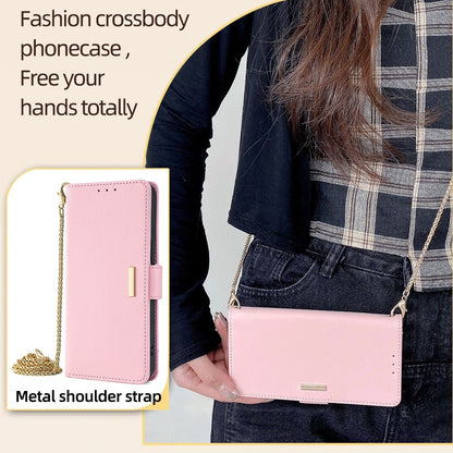 ELECTROPRIME For iPhone 15 Crossbody Chain Leather Phone Case(Pink)