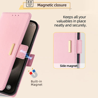 ELECTROPRIME For iPhone 15 Crossbody Chain Leather Phone Case(Pink)