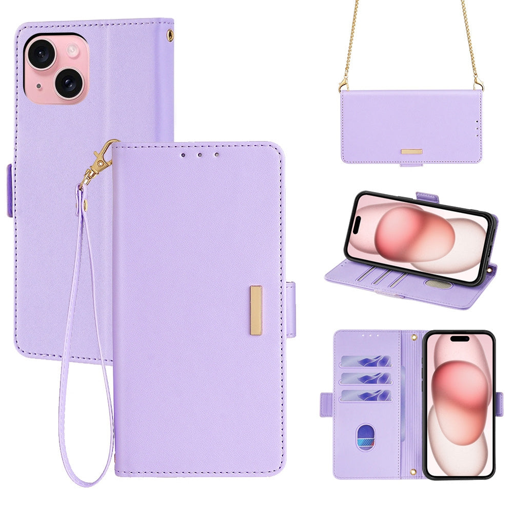 ELECTROPRIME For iPhone 15 Crossbody Chain Leather Phone Case(Purple)