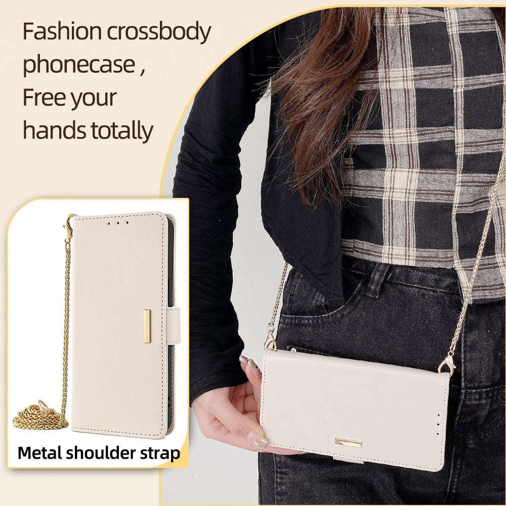ELECTROPRIME For iPhone 15 Crossbody Chain Leather Phone Case(White)