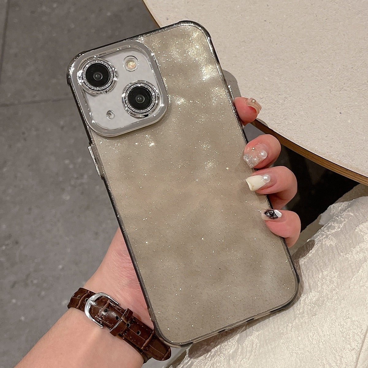 ELECTROPRIME For iPhone 15 Plus Ripple Glitter PC Hybrid TPU Phone Case(Black)