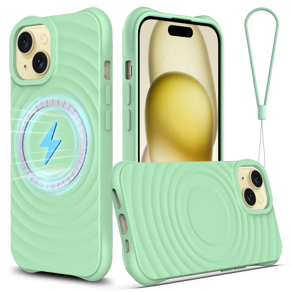 ELECTROPRIME For iPhone 15 Plus Wave Texture MagSafe Magnetic Liquid Silicone Phone Case(Green)
