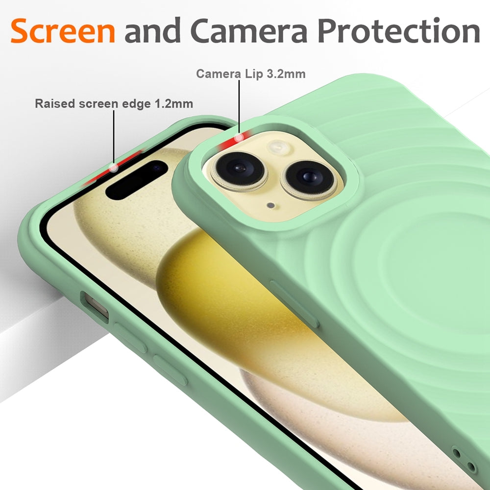ELECTROPRIME For iPhone 15 Plus Wave Texture MagSafe Magnetic Liquid Silicone Phone Case(Green)