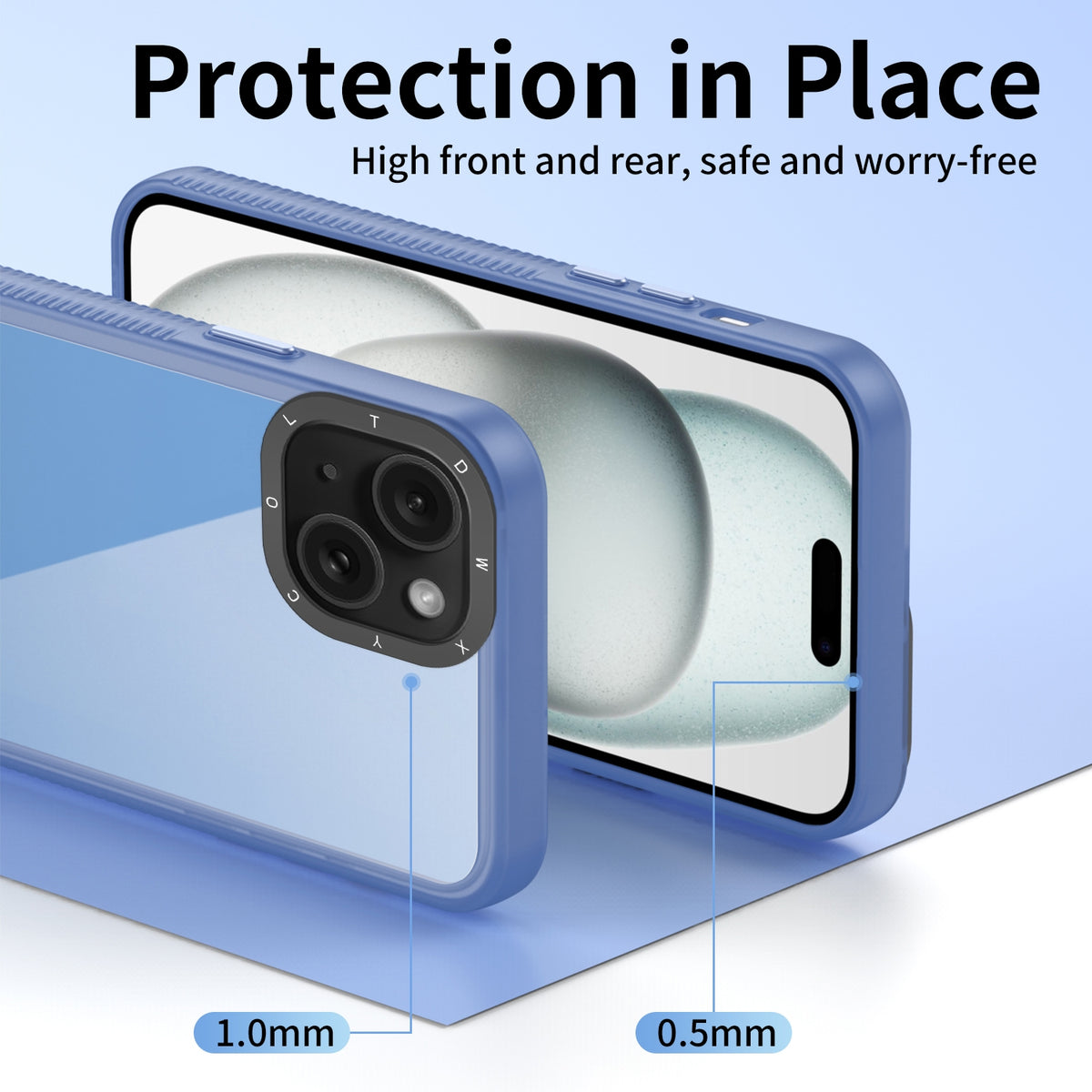 ELECTROPRIME For iPhone 15 Plus Frame Two Color Lens Ring TPU Phone Case(Blue)