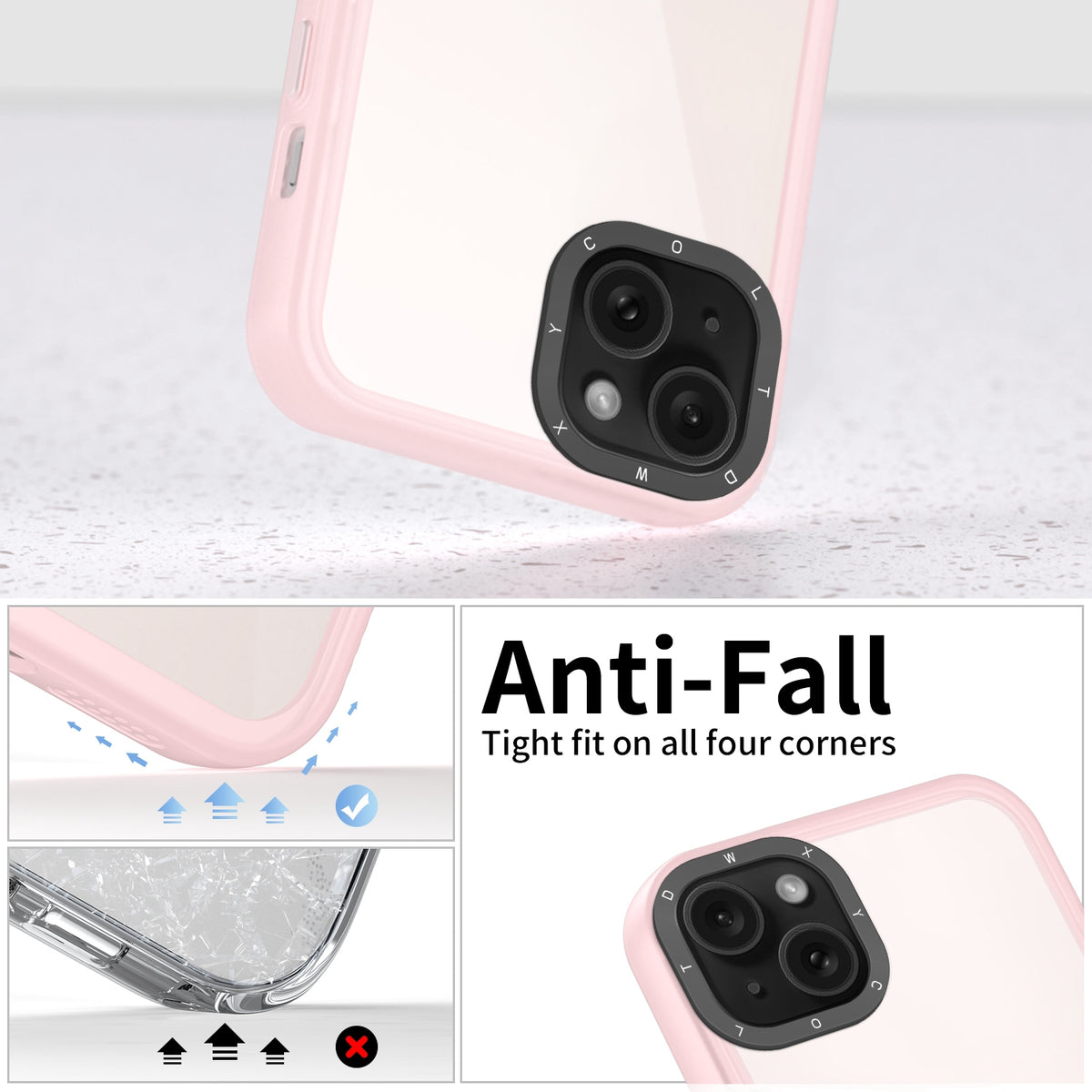 ELECTROPRIME For iPhone 15 Frame Two Color Lens Ring TPU Phone Case(Pink)