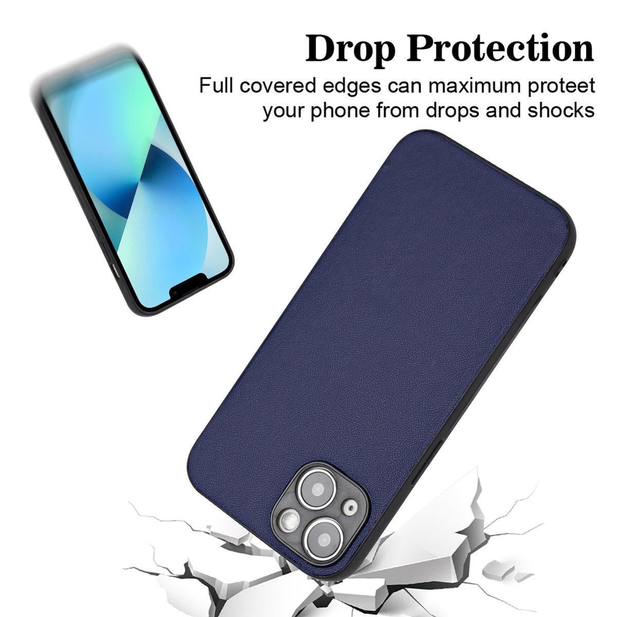 ELECTROPRIME For iPhone 15 R20 Leather Pattern Phone Single Case(Blue)