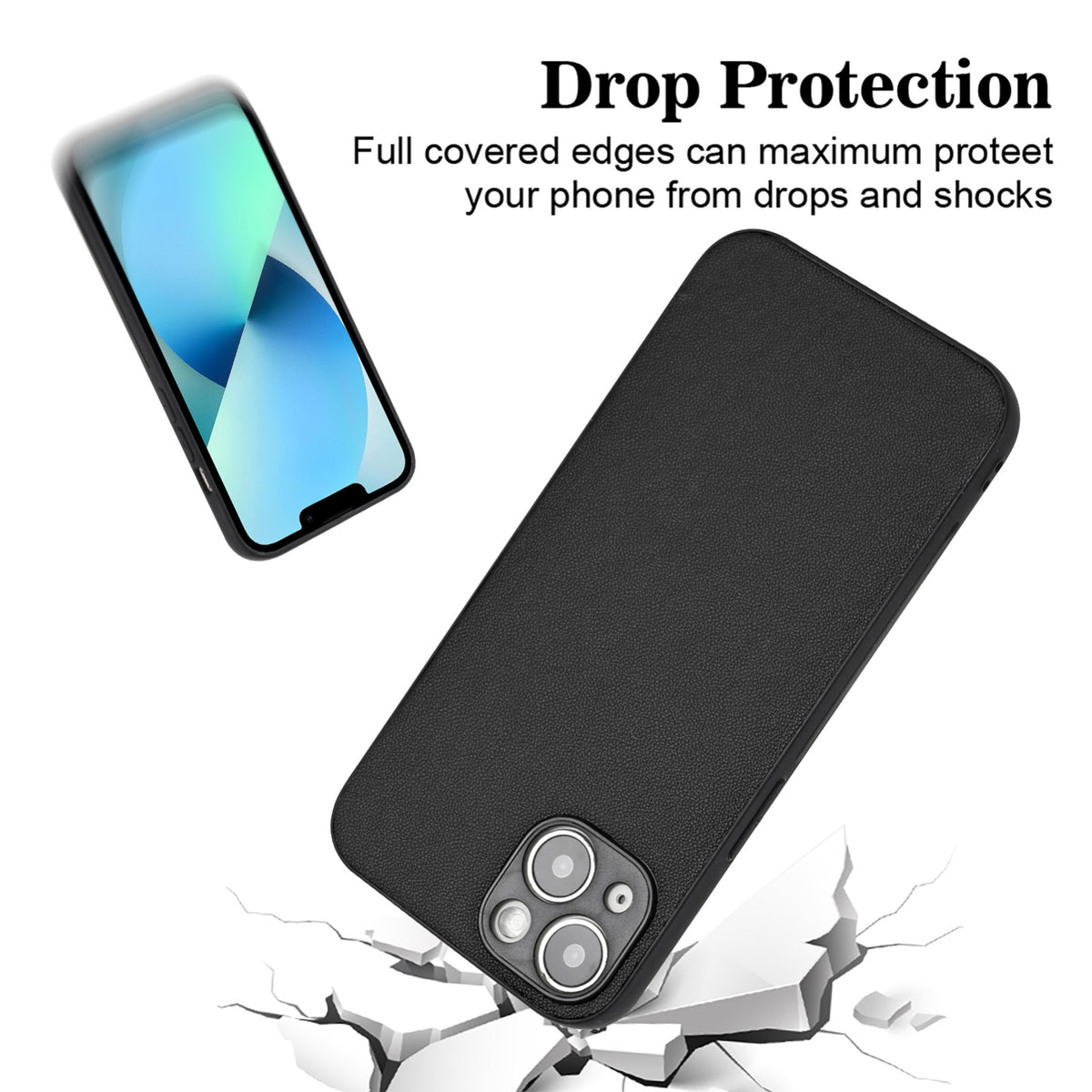 ELECTROPRIME For iPhone 15 R20 Leather Pattern Phone Single Case(Black)