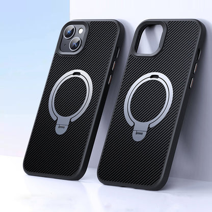 ELECTROPRIME For iPhone 15 Plus / 14 Plus Double Ring MagSafe Holder Carbon Fiber Phone Case(Silver)