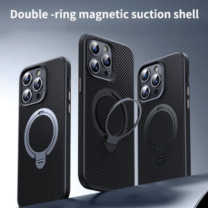 ELECTROPRIME For iPhone 15 Plus / 14 Plus Double Ring MagSafe Holder Carbon Fiber Phone Case(Silver)