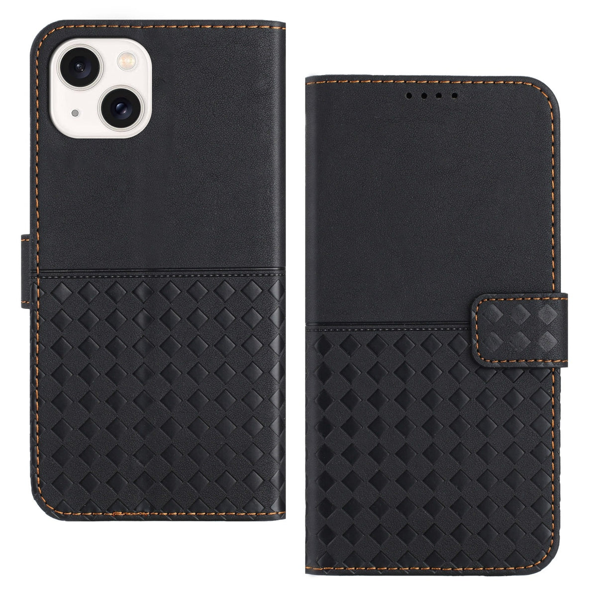 ELECTROPRIME For iPhone 15 Plus Woven Embossed RFID Blocking Leather Phone Case(Black)