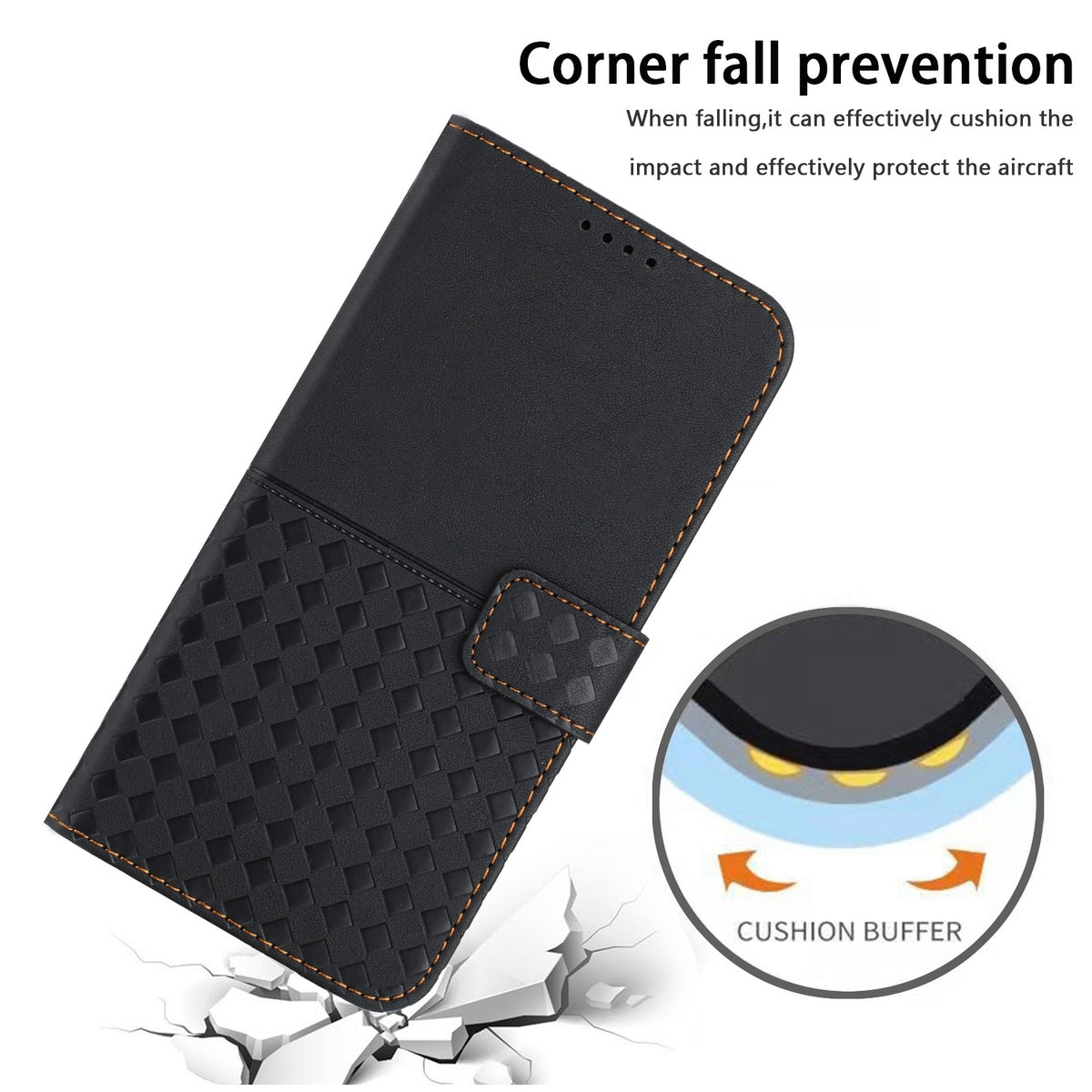ELECTROPRIME For iPhone 15 Plus Woven Embossed RFID Blocking Leather Phone Case(Black)