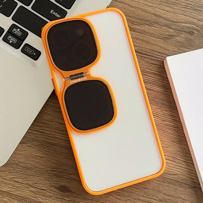 ELECTROPRIME For iPhone 15 Metal Sunglasses Holder TPU + PC Phone Case(Orange)