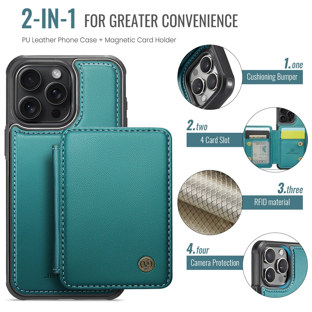 ELECTROPRIME For iPhone 15 Plus JEEHOOD J05 Business Magnetic Style RFID Leather Phone Case(Blue Green)