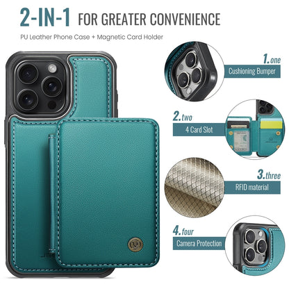 ELECTROPRIME For iPhone 15 Plus JEEHOOD J05 Business Magnetic Style RFID Leather Phone Case(Blue Green)