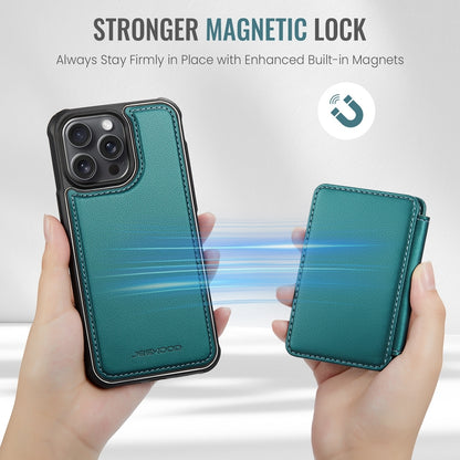 ELECTROPRIME For iPhone 15 Plus JEEHOOD J05 Business Magnetic Style RFID Leather Phone Case(Blue Green)